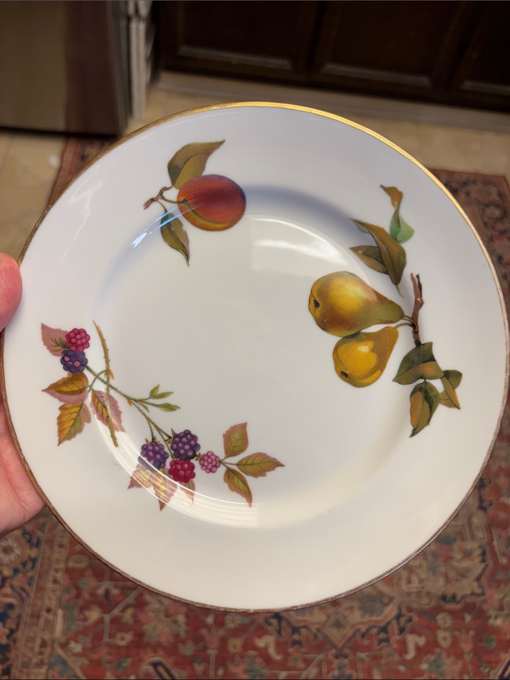 Evesham Salad Plate in White with Gold Rim and Fruit Motif